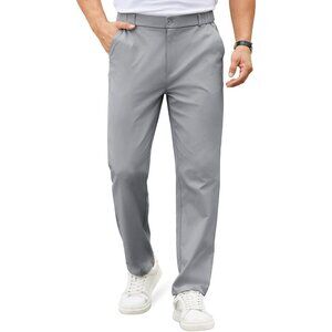 Coofandy Men Light Grey Elastic Waist Business Dress Pants with Pockets